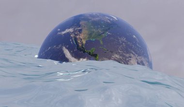 Global Flood, Globe, City Flood, 3D İllüstrasyon