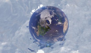 Global Flood, Globe, City Flood, 3D İllüstrasyon