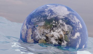 Global Flood, Globe, City Flood, 3D İllüstrasyon