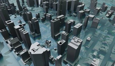 Global Flood, New York Şehri Tufanı, 3D İllüstrasyon