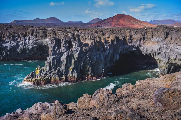 Prachtig Uitzicht Lavas Grotten Los Hervideros Vulkanen Het Eiland Lanzarote — Stockfoto