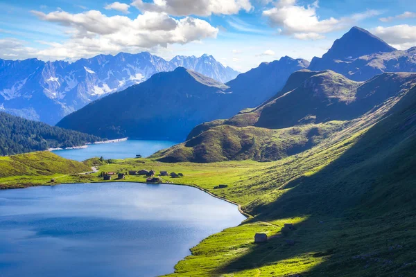 Vista Del Lago Ritom Con Los Alpes Fondo Piora Cantón — Foto de Stock