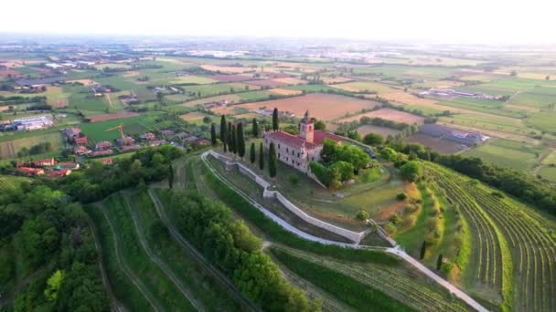 Vista Aérea Órbita Sobre Castelo Santissima Gussago Brescia Itália — Vídeo de Stock