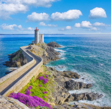 Plouzane, Brittany, Kuzey Fransa 'daki Deniz Feneri Phare du Petit Minou. 