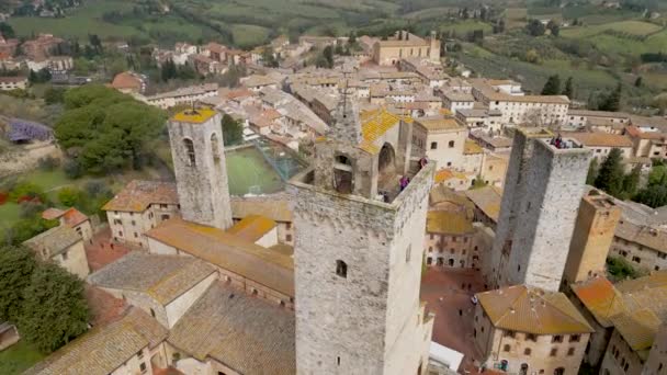 Αεροφωτογραφία Του San Gimignano Μνημείο Παγκόσμιας Κληρονομιάς Της Unesco Σιένα — Αρχείο Βίντεο
