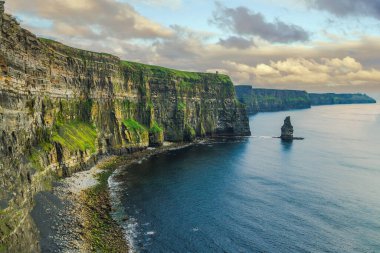 İrlanda 'daki Moher' in görkemli uçurumları Atlantik Okyanusu, County Clare, İrlanda 'dan dramatik bir şekilde yükseliyor.. 