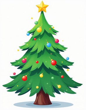 Renkli noel ağacı Clipart çizgi film stili, beyaz arkaplan