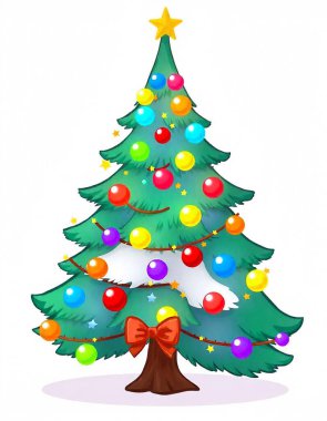 colorful christmas tree clipart cartoon style,white background clipart