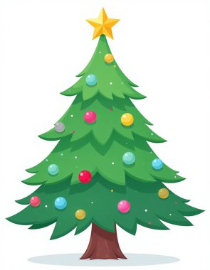 colorful christmas tree clipart cartoon style,white background clipart