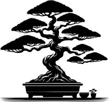 bonsai ağacı vektör sanatı, grafik bonsai ağacı simgesi seti, klasik bonsai ağacı klipsi, vektör bonsai ağacı düz sanat tasarımı