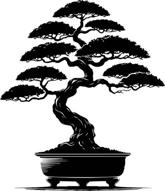 bonsai ağacı vektör sanatı, grafik bonsai ağacı simgesi seti, klasik bonsai ağacı klipsi, vektör bonsai ağacı düz sanat tasarımı