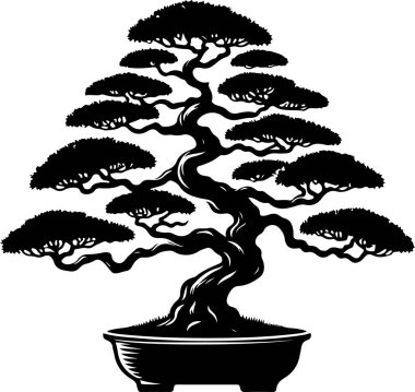 bonsai ağacı vektör sanatı, grafik bonsai ağacı simgesi seti, klasik bonsai ağacı klipsi, vektör bonsai ağacı düz sanat tasarımı