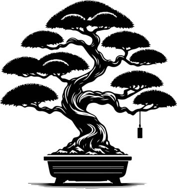 bonsai ağacı vektör sanatı, grafik bonsai ağacı simgesi seti, klasik bonsai ağacı klipsi, vektör bonsai ağacı düz sanat tasarımı