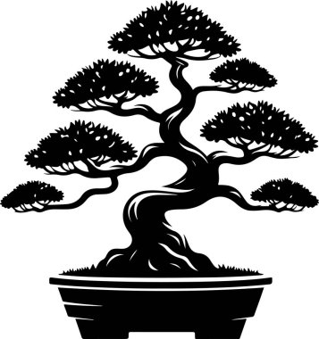 bonsai ağacı vektör sanatı, grafik bonsai ağacı simgesi seti, klasik bonsai ağacı klipsi, vektör bonsai ağacı düz sanat tasarımı