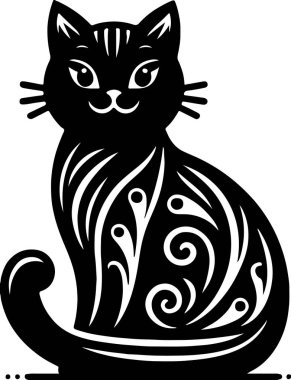 Kedi silueti vektör yazdırılabilir tasarımı sakinleştiriliyor