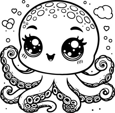 Cute cartoon octopus silhouette vector printable design clipart