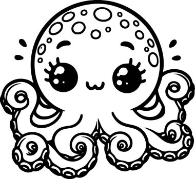 Cute cartoon octopus silhouette vector printable png design clipart