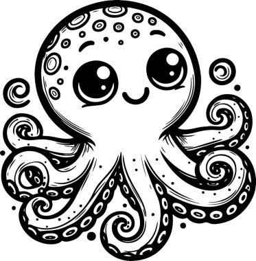 Cute cartoon octopus silhouette vector printable png design clipart