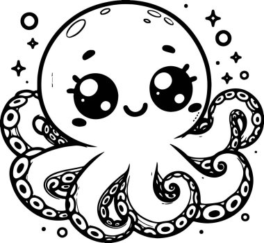 Cute cartoon octopus silhouette vector printable png design clipart