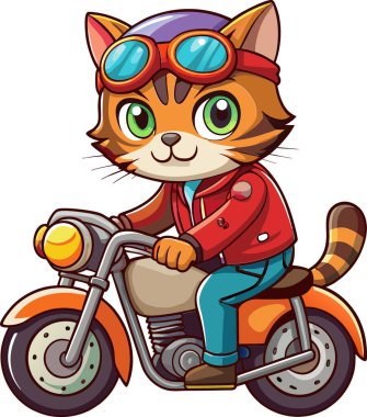 Anthropomorphic tabby cat, red motorcycle helmet vector illustration clipart