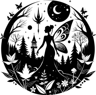 beautiful fairy silhouette,vector style printable design clipart