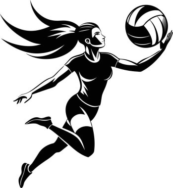 kadın voleybol oyuncusu spor hareketi, vektör biçimi, basılabilir siyah renk tasarımı