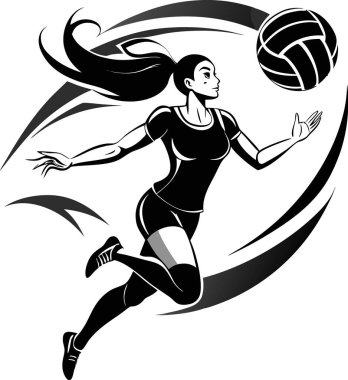 kadın voleybol oyuncusu spor hareketi, vektör biçimi, basılabilir siyah renk tasarımı