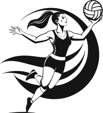 kadın voleybol oyuncusu spor hareketi, vektör biçimi, basılabilir siyah renk tasarımı