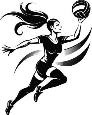 kadın voleybol oyuncusu spor hareketi, vektör biçimi, basılabilir siyah renk tasarımı