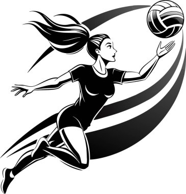 kadın voleybol oyuncusu spor hareketi, vektör biçimi, basılabilir siyah renk tasarımı