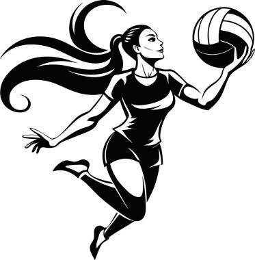 kadın voleybol oyuncusu spor hareketi, vektör biçimi, basılabilir siyah renk tasarımı