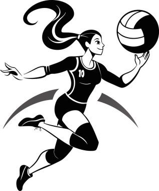 kadın voleybol oyuncusu spor hareketi, vektör biçimi, basılabilir siyah renk tasarımı