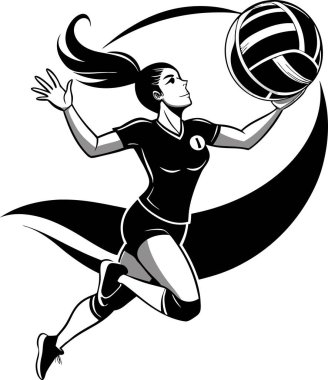 kadın voleybol oyuncusu spor hareketi, vektör biçimi, basılabilir siyah renk tasarımı