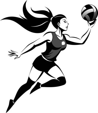 kadın voleybol oyuncusu spor hareketi, vektör biçimi, basılabilir siyah renk tasarımı