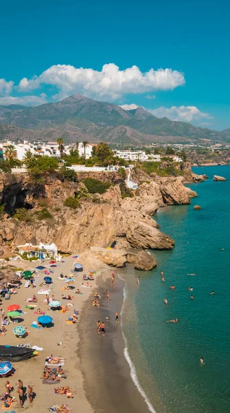 Flygfoto Över Den Vackra Stranden Nerja Spanien — Stockfoto