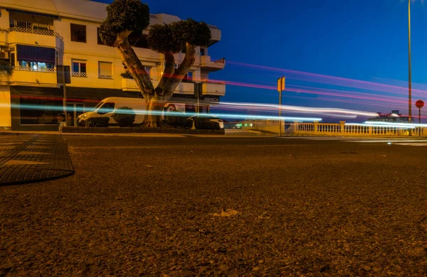 Spanya Nın Nerja Kentinde Akşam Saatlerinde Uzun Pozlu Şehir Manzarası — Stok fotoğraf
