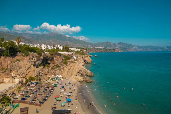 Uitzicht Vanuit Lucht Het Prachtige Strand Van Nerja Spanje — Stockfoto