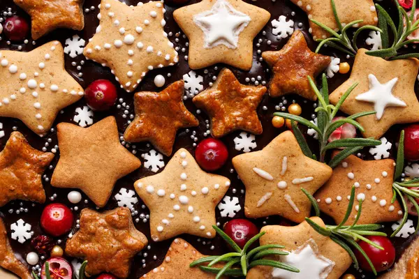 Close Gingerbread Chocolate Tart Christmas Background — Stock Photo, Image
