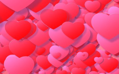 Kırmızı ve pembe kalp. Sevgililer Günü 'nde kalplerin soyut arkaplanı.