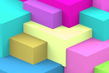 Soyut geometrik kübik renkli arkaplan. izometrik 3d oluşturucu.