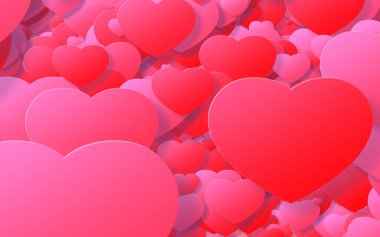 Kırmızı ve pembe kalp. Sevgililer Günü 'nde kalplerin soyut arkaplanı.