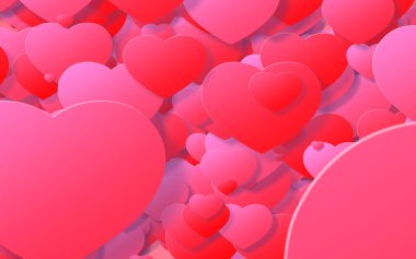 Kırmızı ve pembe kalp. Sevgililer Günü 'nde kalplerin soyut arkaplanı.