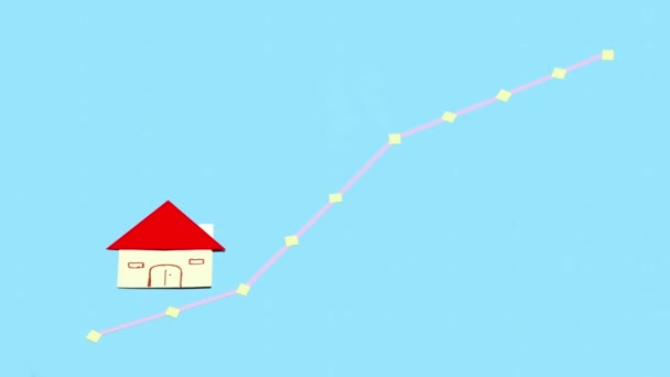 住宅又は住宅の賃貸又は販売における価格の上昇の概念 青色の背景のグラフ — ストック動画