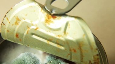 Open tomato sause paste jar  with bluish green mold