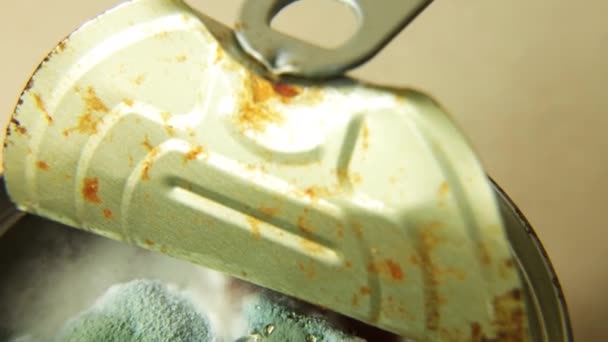 Open Tomato Sause Paste Jar Bluish Green Mold — Stockvideo