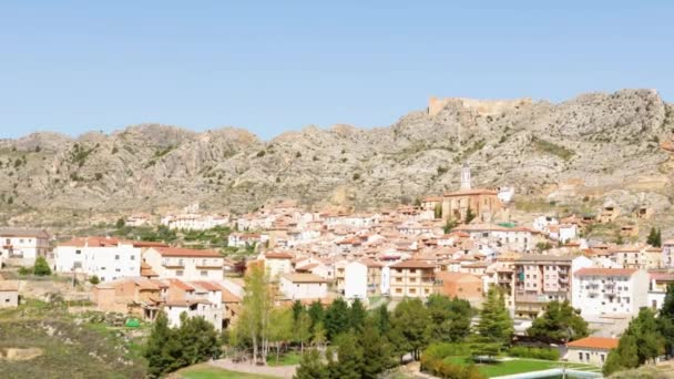 Kleine Monumentale Stad Castellote Genaamd Gelegen Een Berg Spanje Aragon — Stockvideo