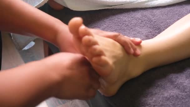 Young Woman Getting Oily Thai Foot Massage Spa Salon — Stock Video