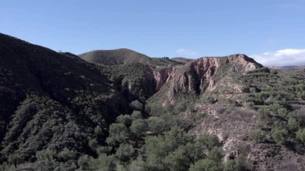 Obszar Górski Yator Południu Hiszpanii Drzewa Wąwozy Niebo Kilka Chmur — Wideo stockowe