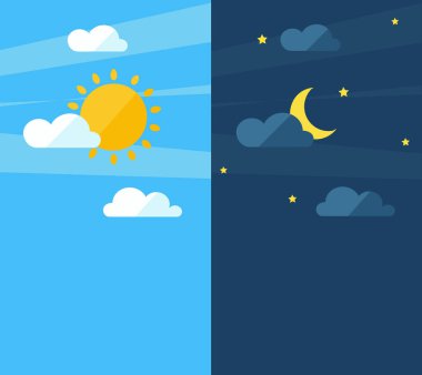 Vector illustration of day and night. Day night concept, sun and moon, day night icon clipart