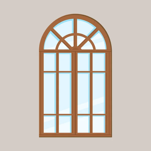 バックグラウンドで隔離された閉じたウィンドウ 木製のフレームとガラス 古いアーチ窓だ ベクターイラスト — ストックベクタ